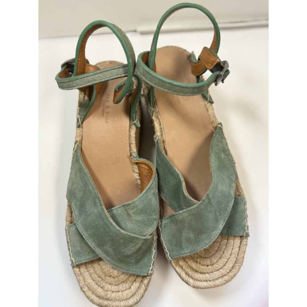 Rag & Bone Hers Green Suede Crisscross Wedge Espadrilles Sz 6 New - Picture 9 of 10